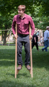 Tyler holding still on stilts